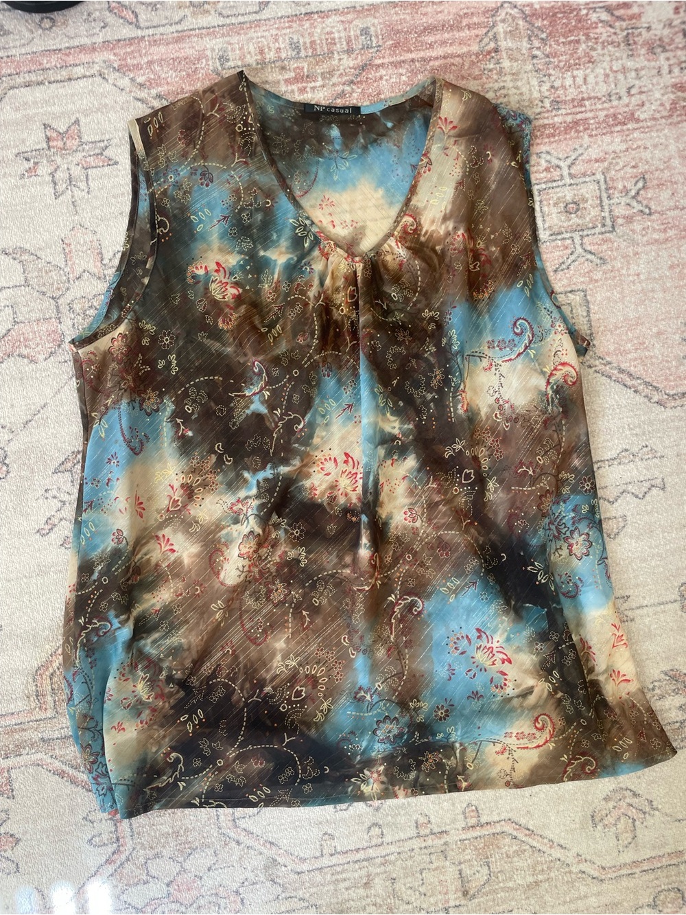 NP Casual Boho Brown and Blue Fairycore Floral Tank Womens L/XL